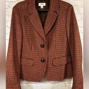 VINTAGE TALBOTS Camel Black Wool Houndstooth Cropped Dark Academia Blazer 14